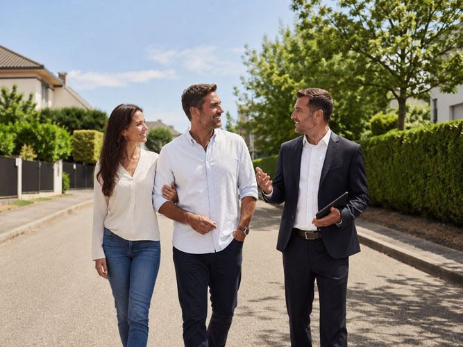 Hessische Wohnregion mit Einfamilienhäusern, Grünflächen und bewaldeten Hügeln